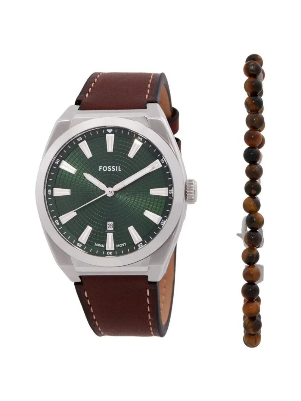 NWT Fossil Everett Quartz Green Dial Men's Watch Set